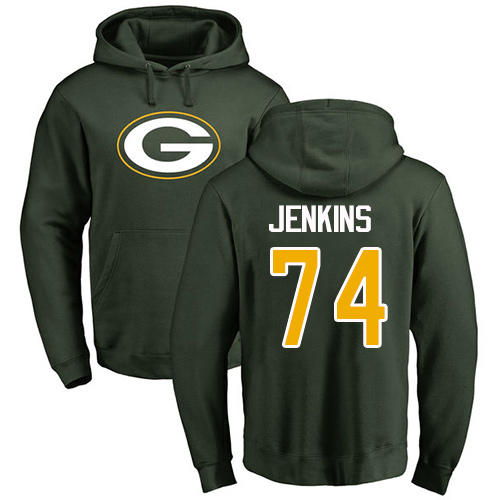 Men Green Bay Packers Green #74 Jenkins Elgton Name And Number Logo Nike NFL Pullover Hoodie Sweatshirts->nfl t-shirts->Sports Accessory
